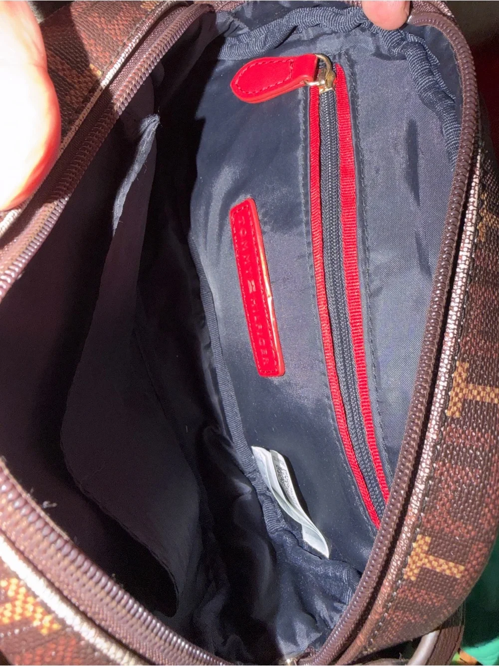 Tommy Hilfiger Brown Monogram Messenger Bag with Signature Crest